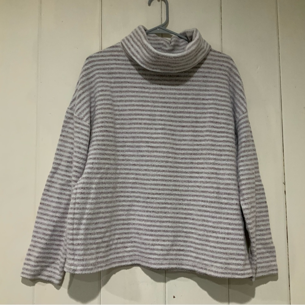 Andeawy Cowl Necklace Sweater - Purple Stripe Long Sleeve Casual, Size XL